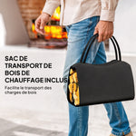 Range-bûches porte buche avec sac de transport et poignées pour intérieure, en métal robuste, 53 x 33 x 43 cm, noir