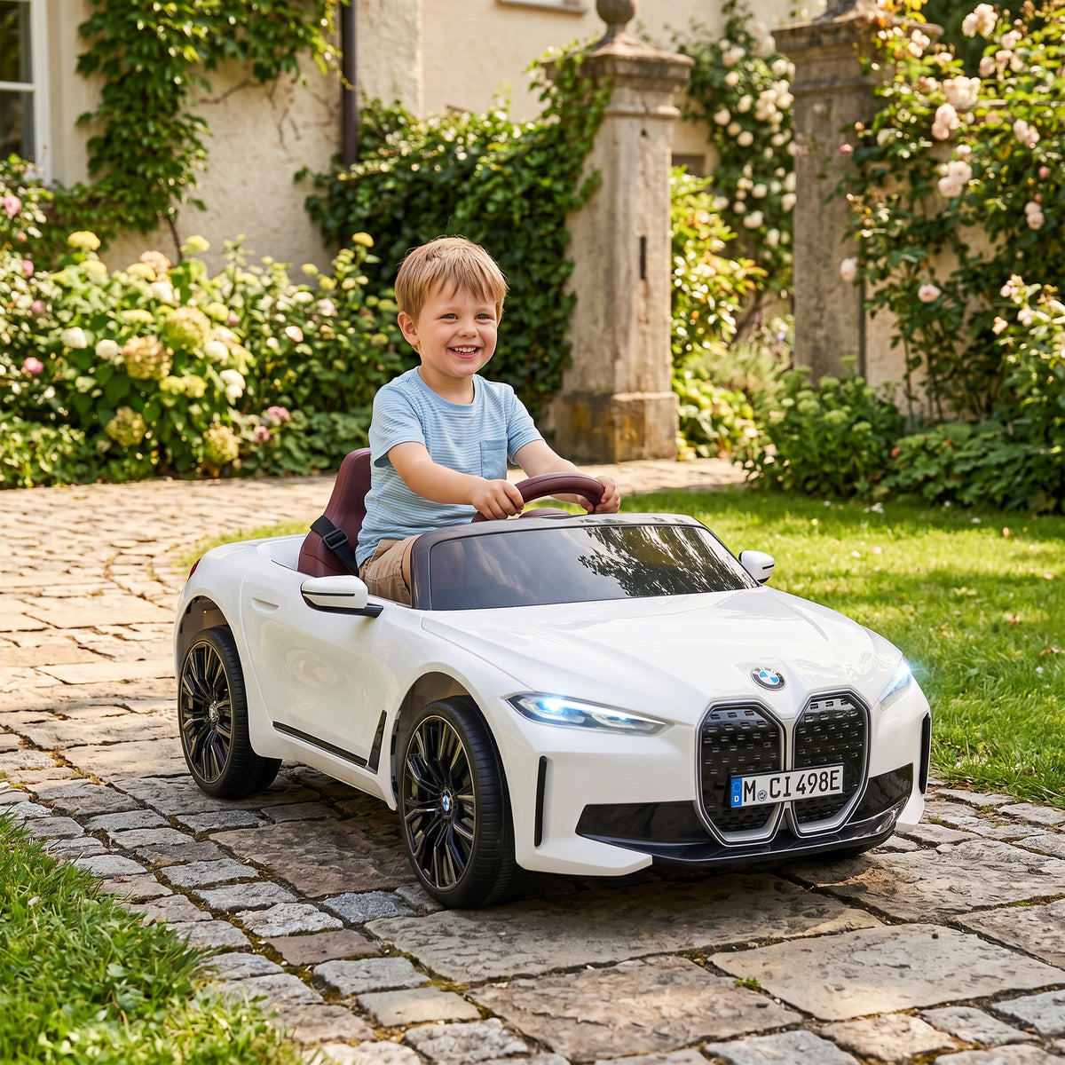 BMW I4 12V Licensed Kids' Electric Car with Remote Control, MP3 Music, Lights, and Seatbelt, 115x67x45 cm, Black