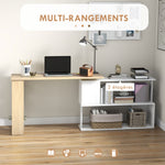 Bureau d'angle bureau informatique modulable bibliothèque intégrée + étagère 3 niveaux blanc et bois naturel