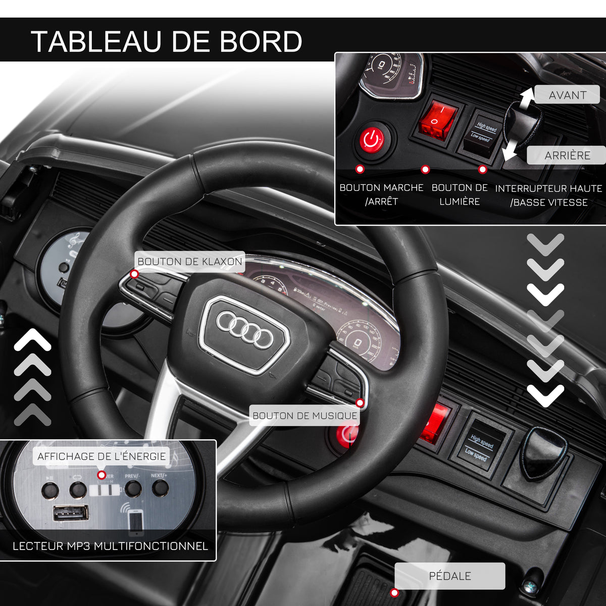 Audi RS Q8 Elektroauto für Kinder, lizenziert, Elektrofahrzeug mit Fernbedienung, USB, Bluetooth, Schwarz