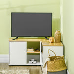 Meuble TV d'angle banc télévision jusqu'à 40 pouces avec rangements aspect bois clair et blanc