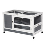 Clapier en bois cage à lapin villa pour lapin avec plateau coulissant, porte verrouillable, dessus ouvrable gris