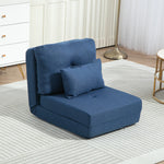 Sillón cama convertible individual con 1 cojín y respaldo ajustable, azul oscuro