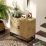 Buffet meuble de rangement 2 portes avec étagère intérieur réglable en hauteur 80l x 40P x 78H cm, bois naturel