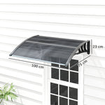 Auvent de porte d'entrée, toit marquise de porte exterieur en polycarbonate et aluminium résistante 100 x 75 cm noir