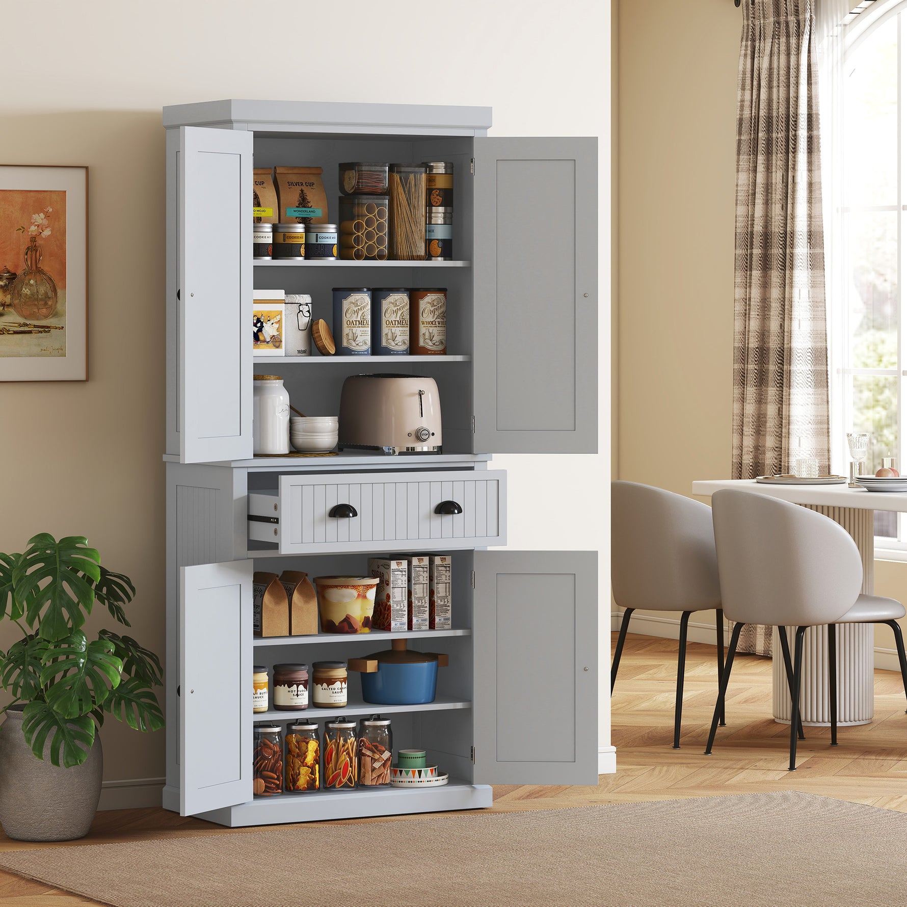 Armoire de cuisine buffet cuisine multi-rangements étagères réglables 4 portes grand tiroir 76,2 x 40,2 x 183 cm gris