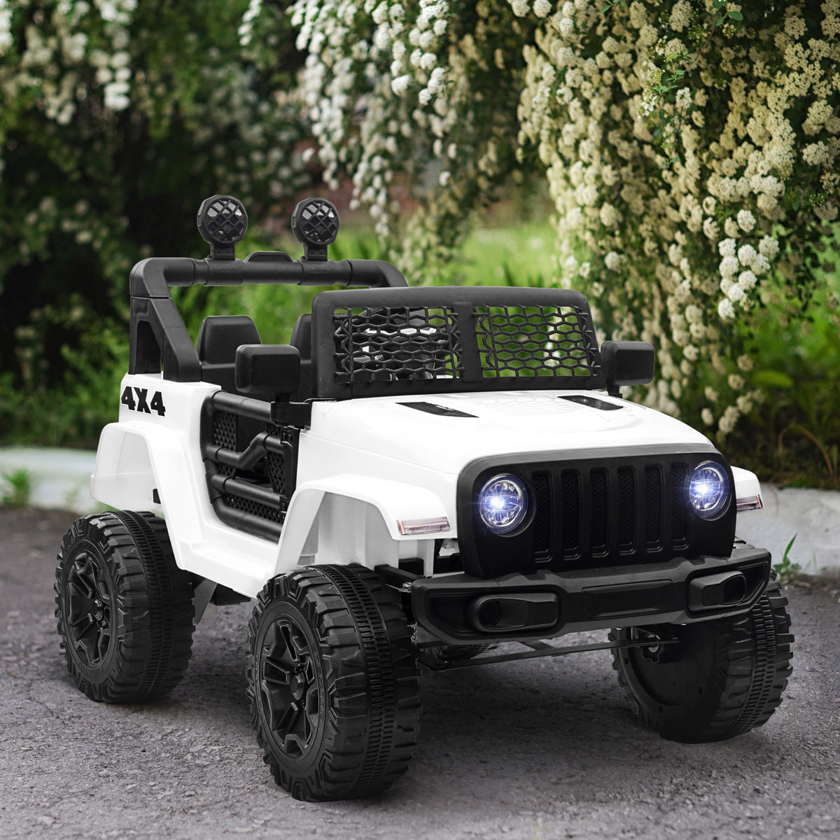 Kids' Electric Car, Rear-Wheel Drive, 12V, 5 km/h Max, Remote Control Included, Light and Sound Effects, Dim. 100L x 65W x 72H cm, White