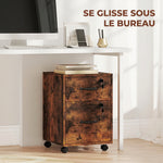 Caisson bureau mobile à 2 tiroirs, meuble rangement bureau sur roulettes pour documents suspendus format lettre, marron