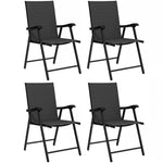 Lot de 4 Chaises de Jardin Pliantes Structure Acier Robuste sans Montage Dossier Haut Ergonomique 58x62x97cm Noir
