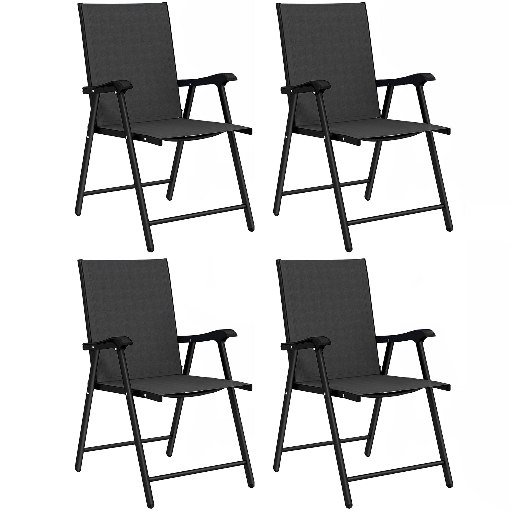 Lot de 4 Chaises de Jardin Pliantes Structure Acier Robuste sans Montage Dossier Haut Ergonomique 58x62x97cm Noir
