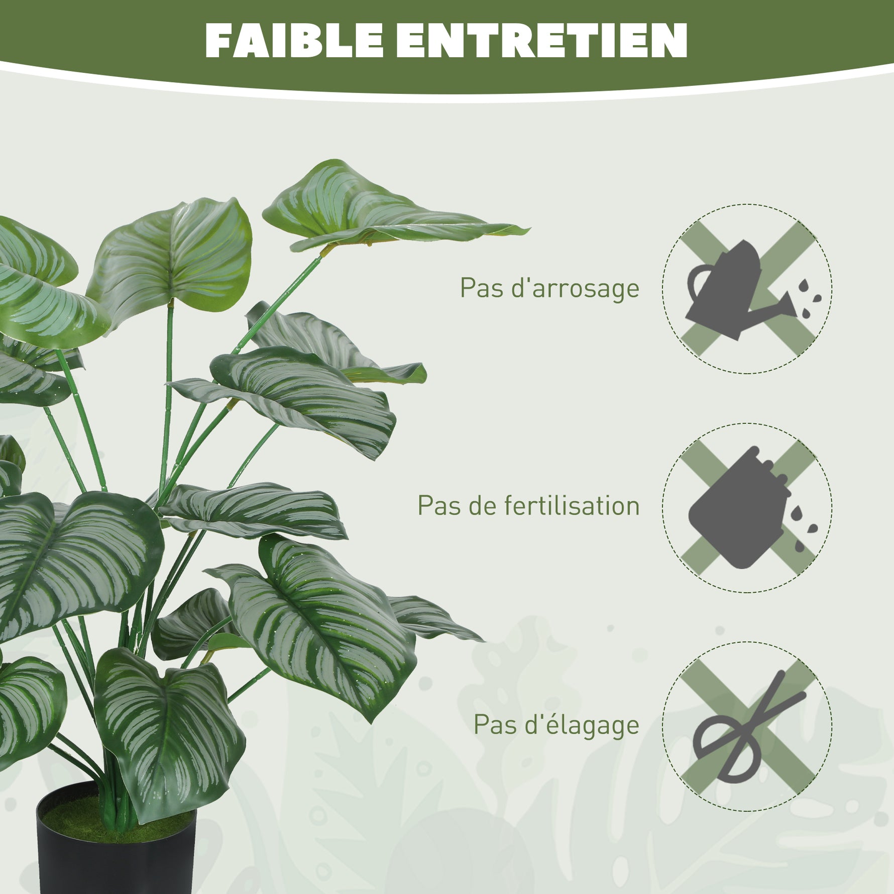 Lot de 2 plantes artificielles intérieures 65 cm, arbre artificiel avec pot en plastique et flocage, vert