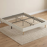 Bedframe 160 x 200 cm met lattenbodem, tweepersoonsbed gestoffeerd in corduroy, opbergruimte eronder, crème
