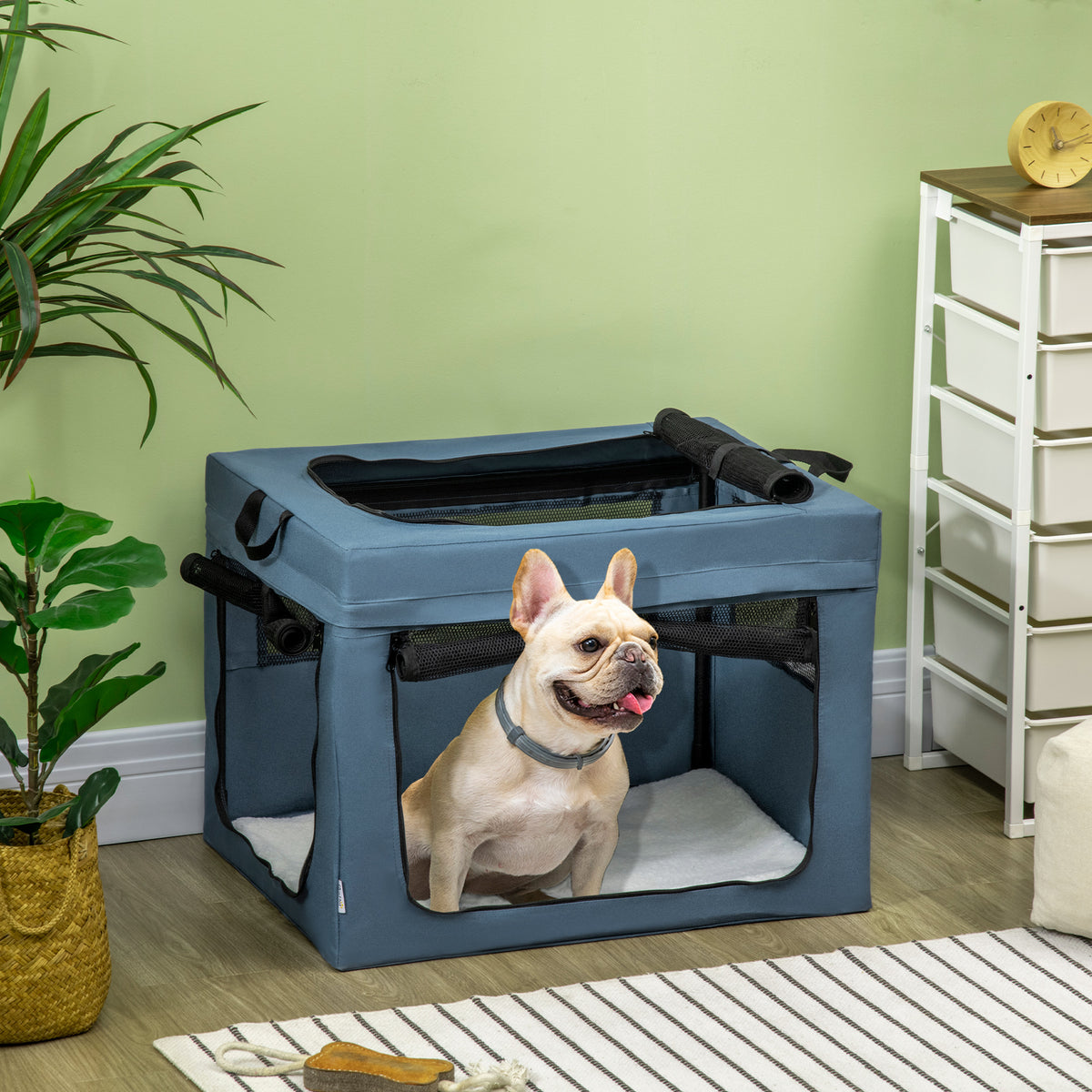 Sac de transport pliable pour animaux de compagnie avec poignée tissu en maille 69 x 51 x 51 cm bleu noir