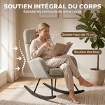 Fauteuil à Bascule, Rocking Chair en Velours Côtelé avec Dossier Haut et Accoudoirs, Pieds en Bois d'hévéa, Beige