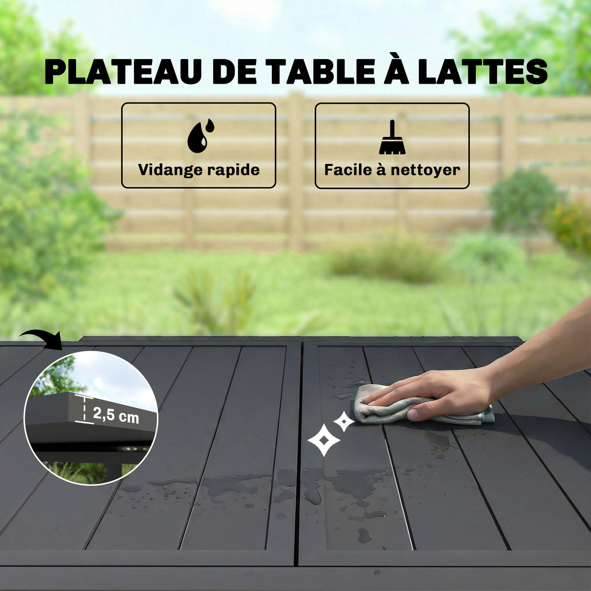 Table de jardin extensible table extérieur pour 4-6 personnes avec rallonge auto-stockée aluminium 80-160 x 80 cm noir