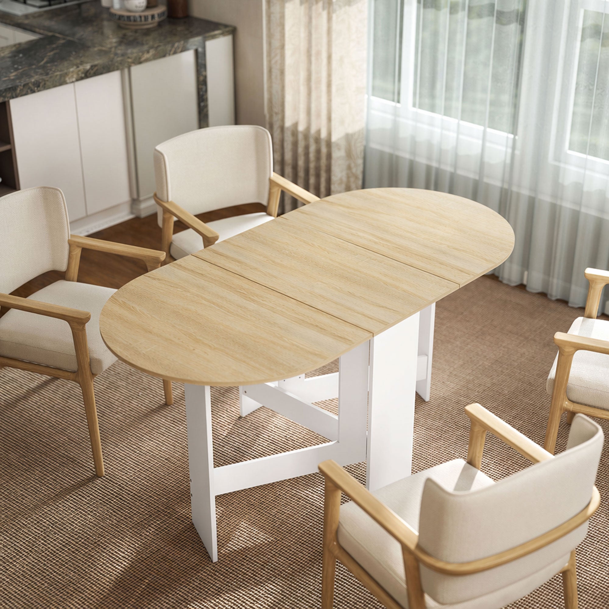 Tavolo da pranzo pieghevole, tavolo da cucina pieghevole ovale fino a 6 persone, per piccoli spazi, sala da pranzo, legno naturale