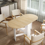 Inklapbare eettafel, ovale keukentafel inklapbaar voor maximaal 6 personen, voor kleine ruimtes, eetkamer, naturel hout
