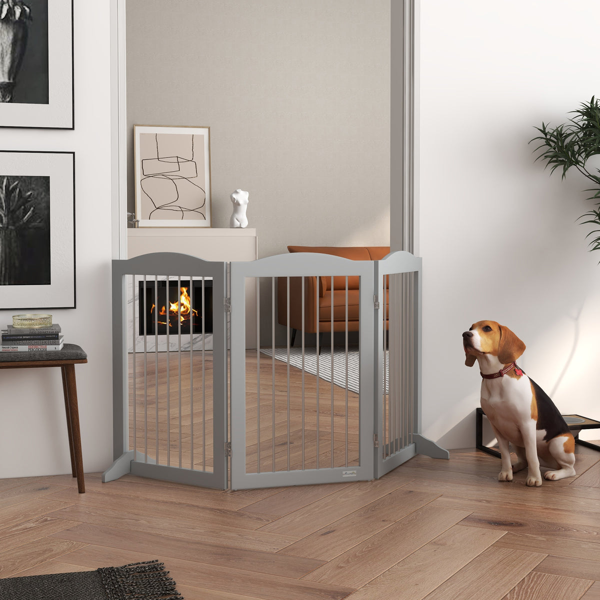 Barriere de sécurité pliable barrière chien trois plaques avec deux pieds de soutien 154 x 30 x 80 cm gris