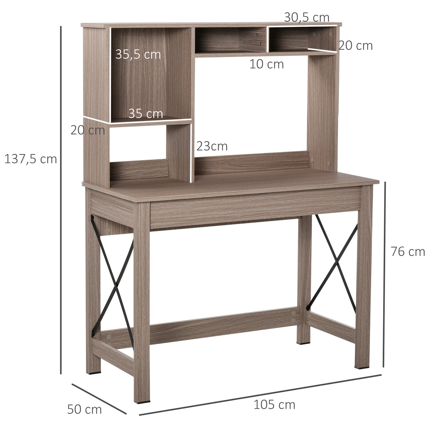 Bureau avec rangement bibliothèque en bois moderne avec étagères et grand plateau pour petits espaces maison