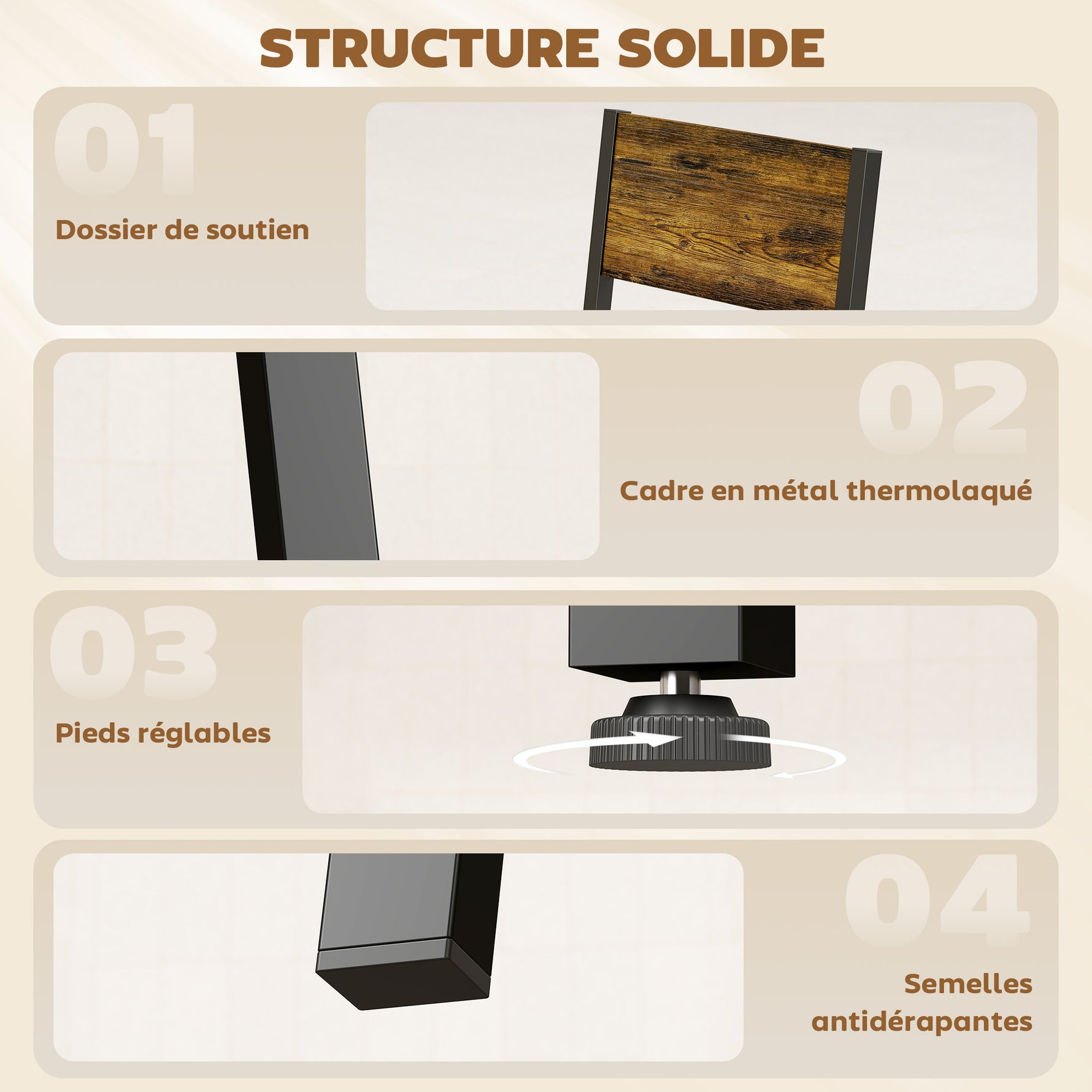 Ensemble table salle à manger avec 4 chaises, table de cuisine avec chaises 4 personnes, pieds en métal, brun rustique