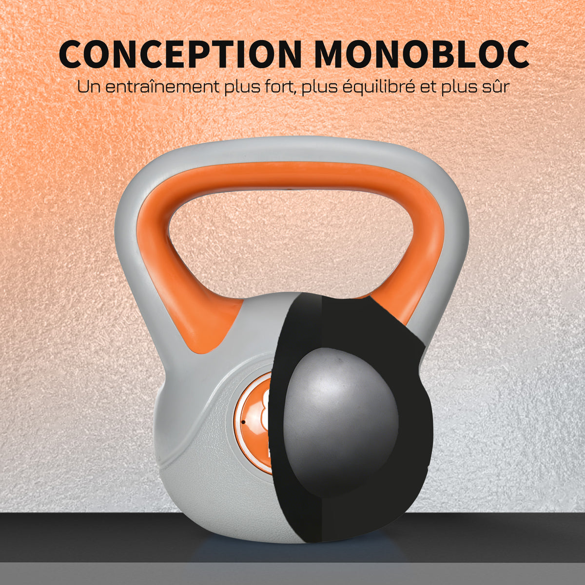 Kettlebell 8 kg, haltère avec poignée ergonomique, haltère à boule, musculation, entraînement, 20 x 14 x 24 cm, orange
