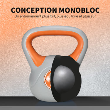 Kettlebell 8 kg, haltère avec poignée ergonomique, haltère à boule, musculation, entraînement, 20 x 14 x 24 cm, orange