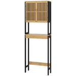 Étagère de toilettes meuble de salle de bain dessus toilette WC avec placard 2 portes et étagère ouverte bambou