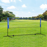 Filet de badminton, filet portable, hauteur ajustable 107-155 cm, avec sac de transport, cadre métallique, noir, bleu