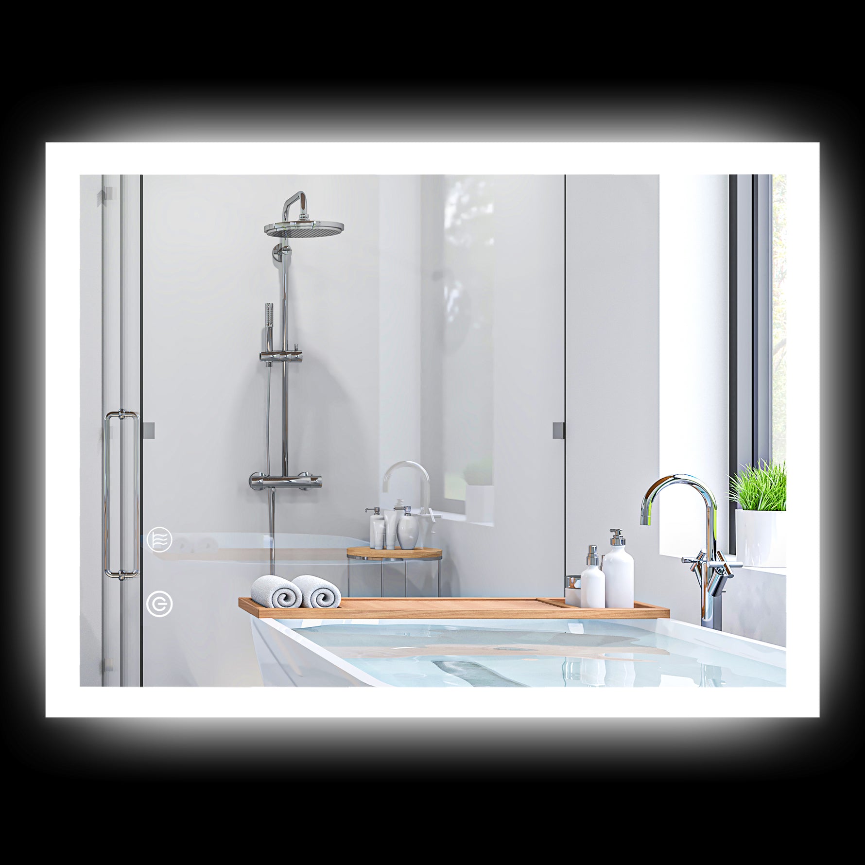 Miroir mural lumineux LED de salle de bain 80 x 60 cm 3 couleurs luminosité réglable interrupteur tactile transparent