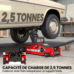 Cric hydraulique, cric de manœuvre extra plat charge max 2500 kg, plage de levage 80-360 mm, 53 x 20,5 x 17,5 cm, rouge