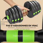 Kit haltères musculation haltères réglables 30 kg 3 en 1, ensemble de poids réglable avec barre d'extension noir