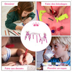 Ensemble table et 2 chaises enfant 3 pièces, pieds en bois massif, table avec chaise motif couronne, pour filles et garçons de 2 à 4 ans, rose