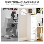 Caisson bureau, meuble rangement bois 4 tiroirs et serrure, barres de suspension réglables, 40 x 40 x 131 cm, blanc