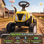 Trattore Elettrico per Bambini 6V con Rimorchio Rimovibile, Auto Elettrica per Bambini, Batteria al Litio, 1-3 anni, Giallo