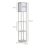Shelf floor lamp 26L x 26W x 160H cm 3 shelves 4 levels White MDF