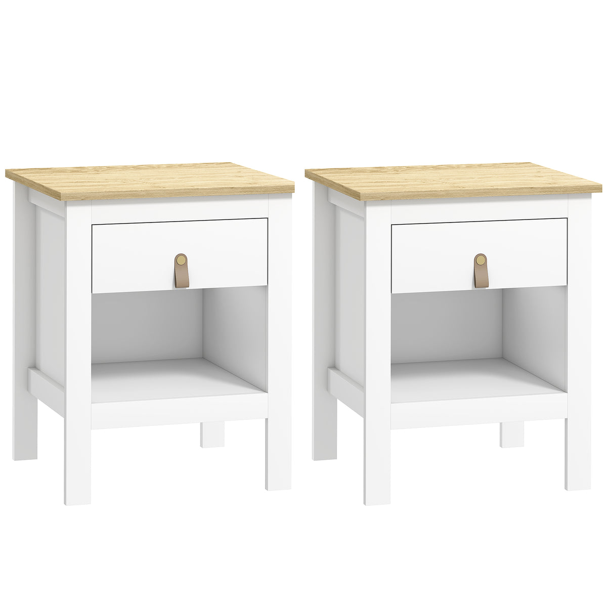 Lot de 2 tables de chevet avec tiroir et compartiment ouvert, 45 x 40 x 55 cm, blanc