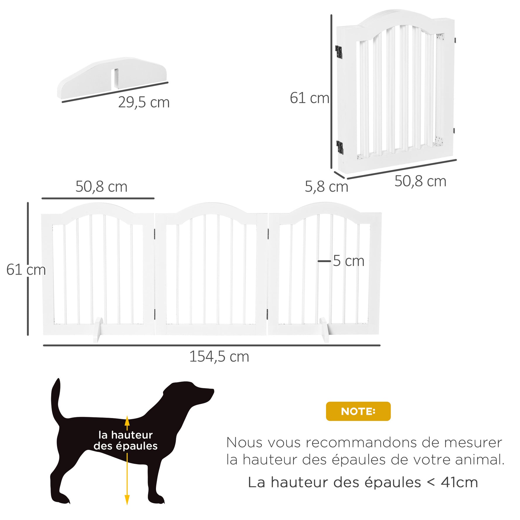 Lot de 2 barrières de sécurité barrière modulable pliable pour animaux de compagnie pied de support 154,5 x 61 cm blanc