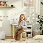 Bureau enfant avec chaise, table enfant et chaise avec 2 tiroirs et étagères ouvertes, 85 x 48 x 73 cm, vert