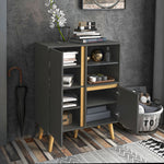 Meuble de rangement design modene avec étagères réglables et pieds en bois massif 70 x 40 x 96,1 cm gris foncé