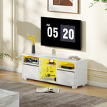 Meuble TV 120 cm, meuble télé pour téléviseur jusqu'à 55 pouces éclairage LED et télécommande étagères en verre blanc
