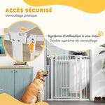 Barrière pour chien, largeur ajustable 76-102cm, barrière extra large avec porte pour chat, blanc