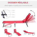 Bain de Soleil Pliable transat inclinable 4 Positions Chaise Longue 3 Coussins fournis Rouge