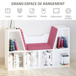Bibliothèque banc 2 en 1 avec coussins de siège, étagère cube 6 compartiments ouverts et 2 niveaux, meuble de