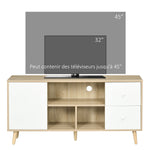 Meuble TV pour télévision jusqu'à 45 pouces pieds en bois massif style scandinave 3 niches 1 placard 120 x 30 x 60 cm