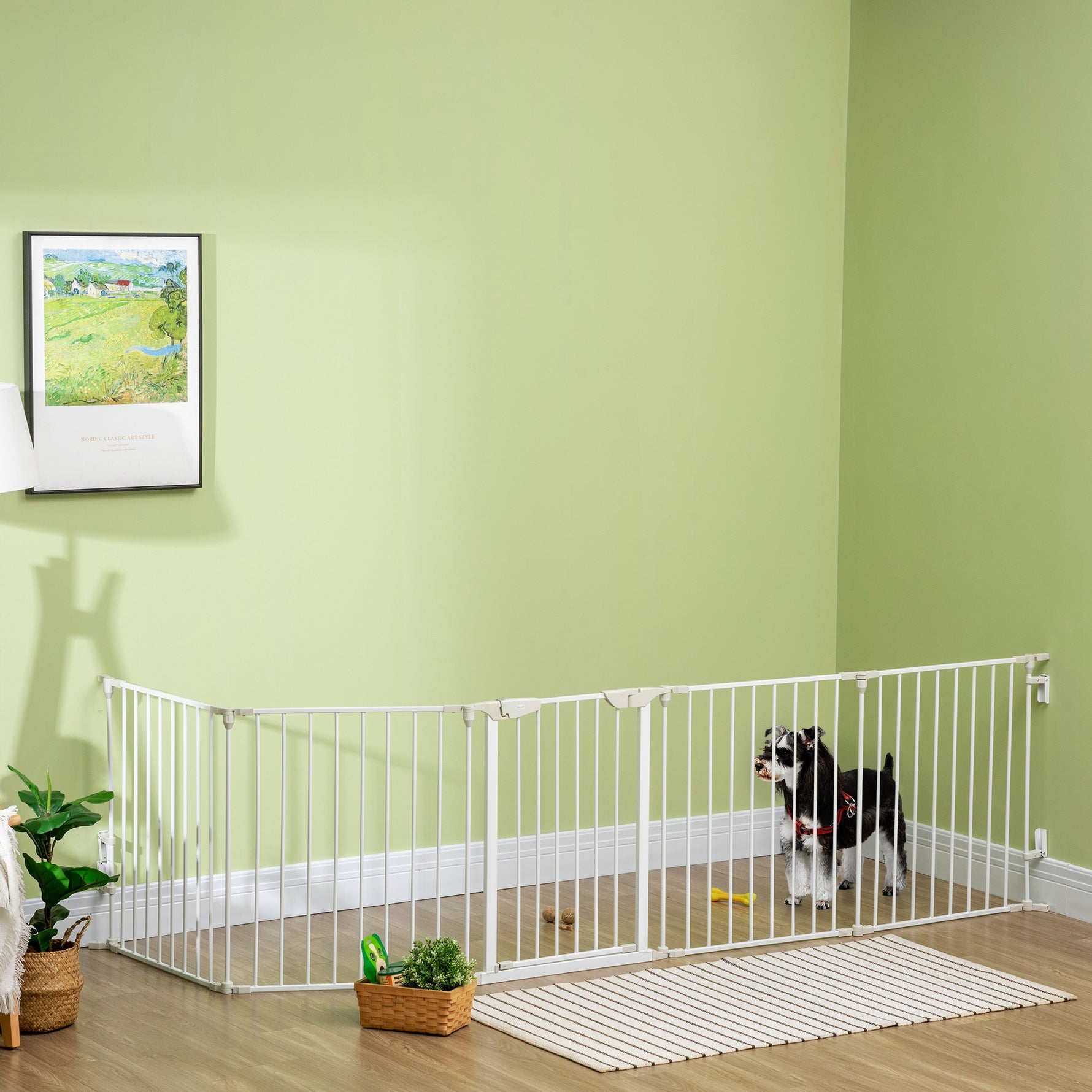 Barrière de sécurité parc enclos chien modulable pliable porte intégrée 300L max. x 74,5H cm métal PP blanc