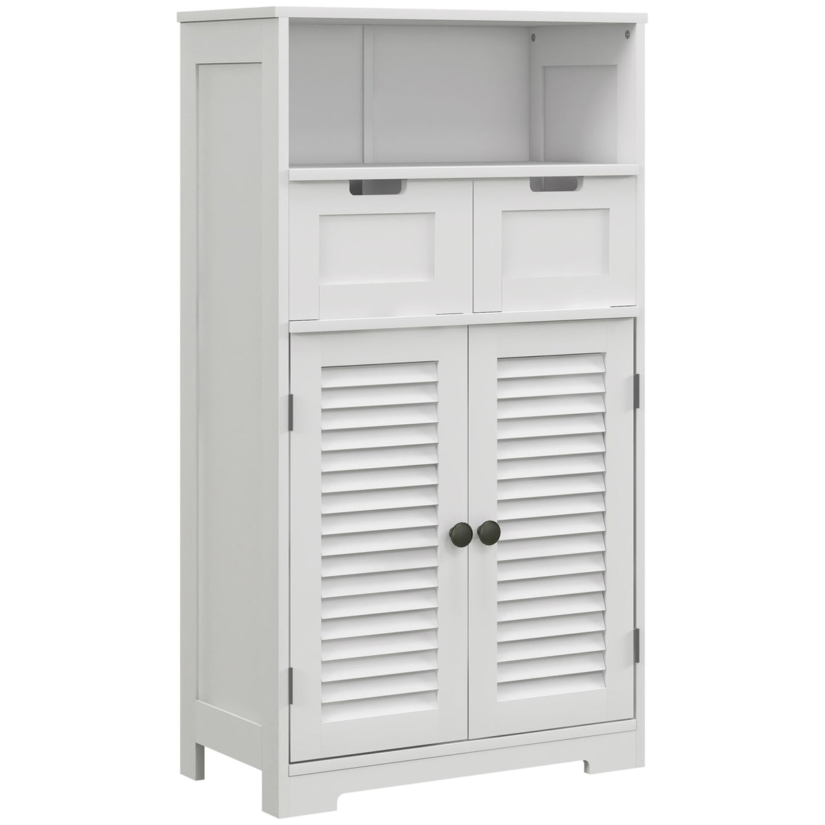 Meuble de salle de bain armoire 2 portes étagère réglable 2 tiroirs niche 61 x 30,5 x 109,5 cm blanc