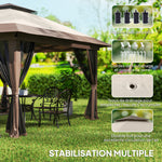 Gazebo da giardino pieghevole pop-up con doppio tetto protezione UV 50+ con 4 zanzariere con zip 4 x 4 m beige