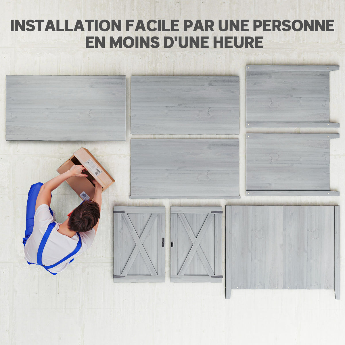 Armoire de jardin en bois, placard de jardin en bois avec étagères et double portes, 110 x 60 x 88,5 cm, gris clair