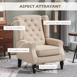 Gecapitonneerde fauteuil met brede zitting, houten poten, klassieke stijl, zeer comfortabel, 74 x 86 x 102 cm, beige