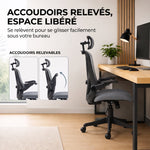 Chaise Bureau Ergonomique avec Accoudoirs 3D et Appui-Tête Réglable, Fauteuil de Bureau en Maille, Gris